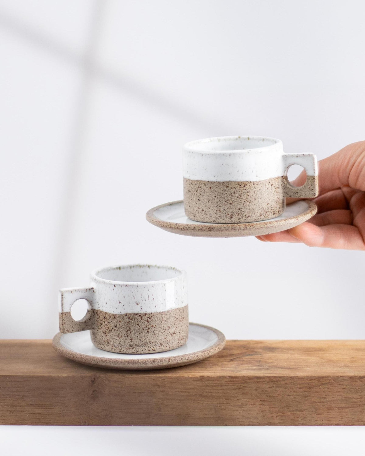 Stone Texture Espresso Cups & Saucers – Set of Two - Lunora
